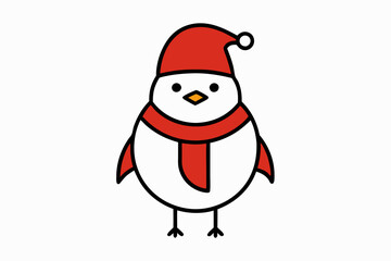  Vector Outline of A cute Robin wearing a Santa clause hat and scarf on white background.