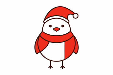  Vector Outline of A cute Robin wearing a Santa clause hat and scarf on white background.