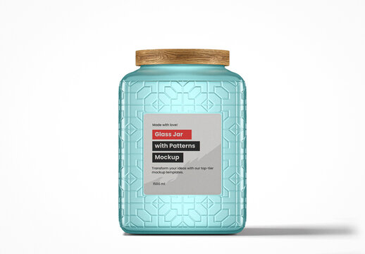 Airtight Frosted Glass Jar With Pattern Mockup