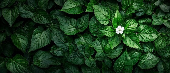  A white flower atop a verdant plant, abundantly leafed and green