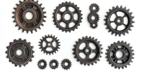 A realistic assortment of metal gears and cogs features diverse shapes and shiny, smooth finishes. Explore engaging cut out illustrations that highlight various SEO friendly ideas.