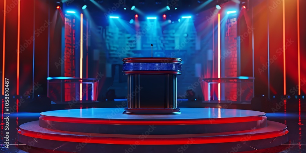 Poster stage with podium for a speech clean blank canvas with empty space for designs