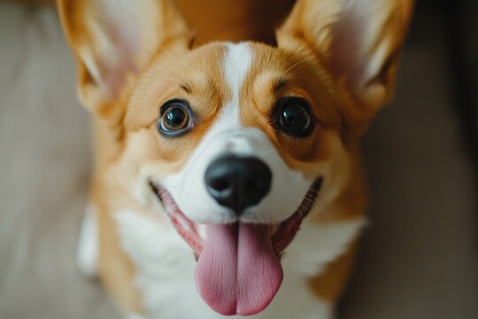 A close-up shot of a dog's face with its tongue hanging out, great for pet-related or humorous content