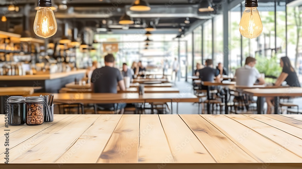Poster empty wooden table in cafe clean blank canvas with empty space for designs