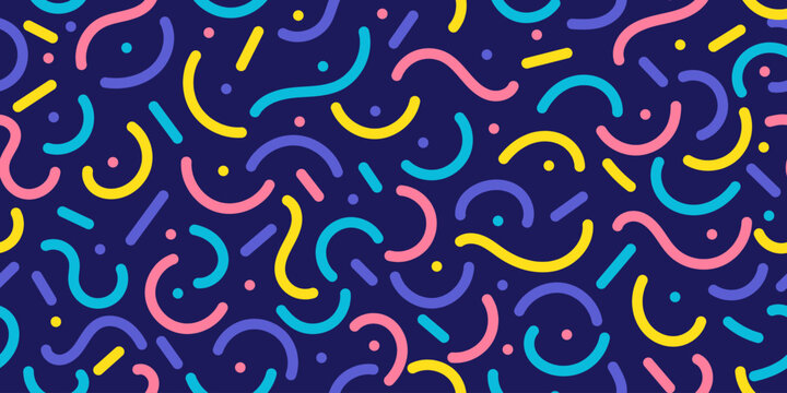 abstract trendy seamless pattern colorful geometric line doodle shape decoration.cute playful line scribble for event kids.geometric seamless pattern background