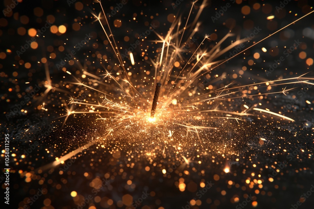 Poster a close-up of a sparkler burning brightly on a dark background, perfect for highlighting a moment of