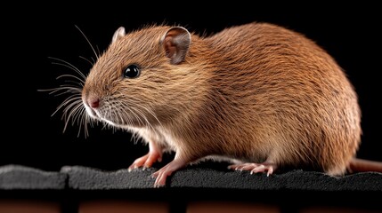 Cute Brown Mouse Portrait Isolated on Black Background