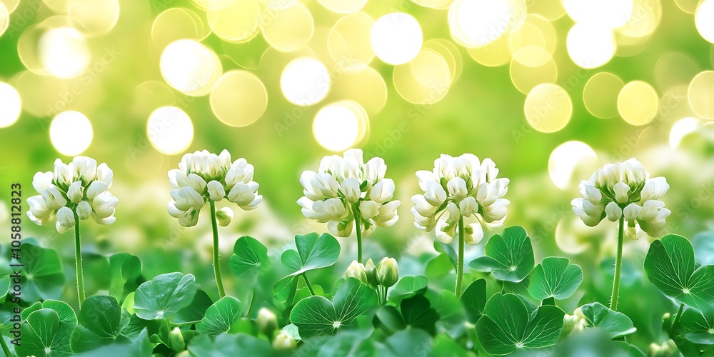 Poster clover flowers with green background abstract gradient background with copy space