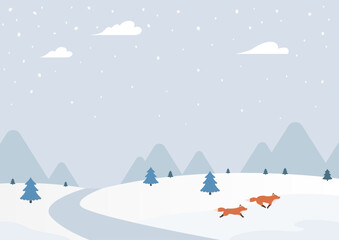 Vector illustration of winter landscape.