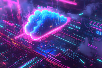 Obraz premium Neon Cloud Data Visualization