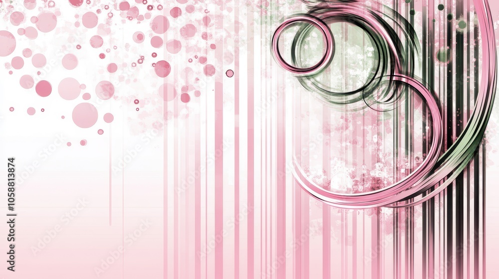 Poster soft pink gradient background with flowing diagonal lines and circles framing the center, leaving am