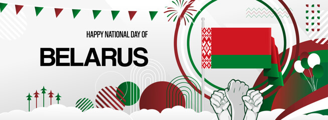 Belarus independence day festive banner. Vibrant modern templates for holiday celebration, greeting card, billboard, and sport event backdrops. July 3rd. Happy national day of Belarus