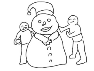 parent and child building a snowman