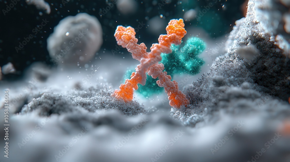 Aufkleber abstract dna structure with quantum technology background