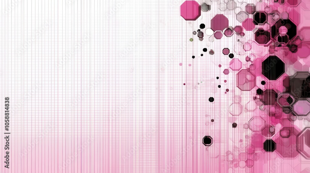 Poster stylish pink background with a subtle ombre effect, bordered by various shapes like hexagons and cir