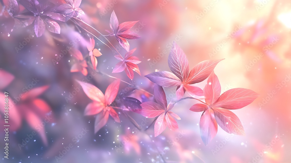 Aufkleber pink leaves with soft blur background subtle blur background with space for custom text