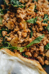 Close-up of phat karphrao on table