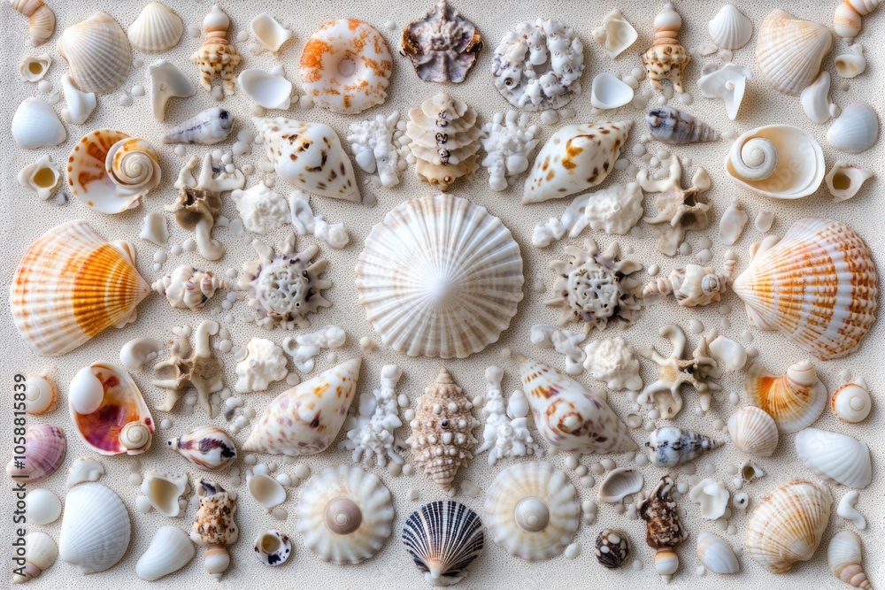 Poster a collection of seashells displayed on a table
