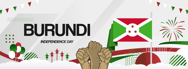 Burundi independence day festive banner. Vibrant modern templates for holiday celebration, greeting card, billboard, and sport event backdrops. July 1st. Happy national day of Burundi