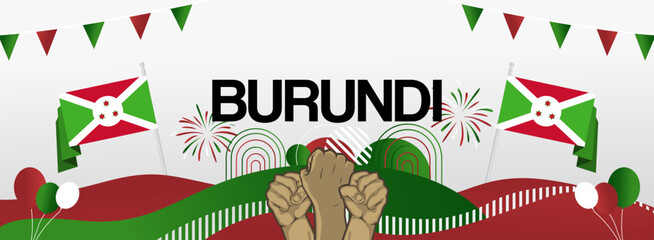 Burundi independence day festive banner. Vibrant modern templates for holiday celebration, greeting card, billboard, and sport event backdrops. July 1st. Happy national day of Burundi