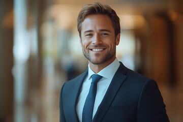 Fototapeta premium Smiling Businessman in Suit, Corporate Success Portrait