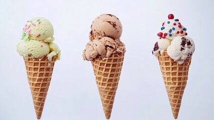 Delicious Ice Cream Waffle Cones With Colorful Toppings on Display Generative AI
