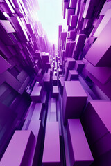 Fototapeta premium A digital artwork of a cityscape composed of numerous purple and white cubes