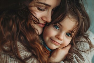 Parent Hugging Child. Adorable Moment of Mother and Daughter Showing Affection