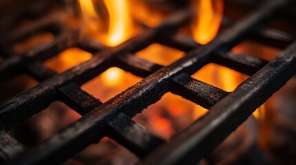 A close-up shot of the fire grate's bars, capturing the details and spacing, with the surrounding area softly blurred.