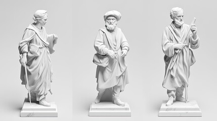 Fictitious Marble Statues Representing Different Historical Figures Generative AI