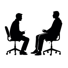 a patient and doctor are discuss sitting on the chair and doing health treatment vector silhouette