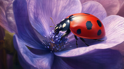 Ladybug on a purple flower in the sun