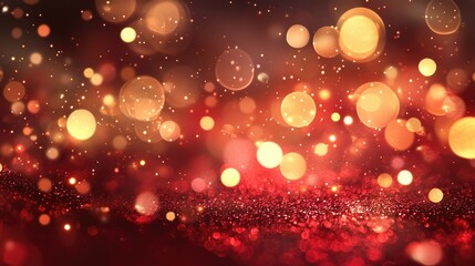 Abstract background featuring red and gold glitter lights with blurred circular bokeh ideal for romantic occasions and celebrations