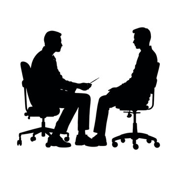 recommend clip art: a patient and doctor are discuss sitting on the chair and doing health treatment vector silhouette