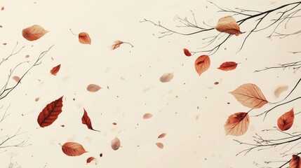 Autumn scenery featuring brown branches set against a backdrop of softly falling leaves Ideal for seasonal social media posts quotes and vintage design with ample copy space