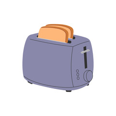 A toaster with toasts. Household kitchen appliances. A flat vector illustration isolated on a white background.