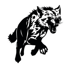 aggressive hyena run vector silhouette, isolated white background