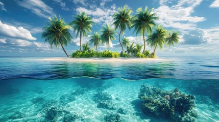 Stunning island featuring palm trees by the sea showcasing the vibrant underwater world
