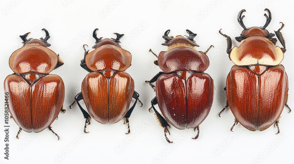 Poster rhinoceros beetles showcasing varied colors and patterns on display generative ai