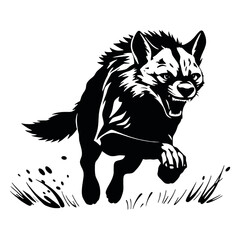 Obraz premium aggressive hyena run vector silhouette, isolated white background