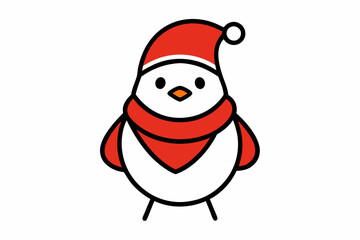  Vector Outline of A cute Snowy Owl wearing a Santa clause hat and scarf on white background.