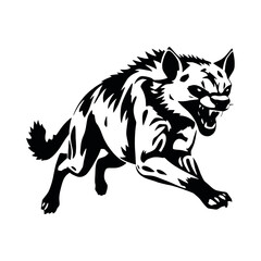 aggressive hyena run vector silhouette, isolated white background