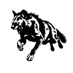 aggressive hyena run vector silhouette, isolated white background