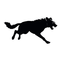 aggressive hyena run vector silhouette, isolated white background