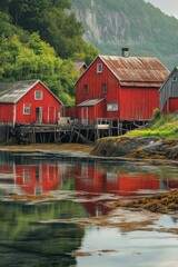 Obraz premium Red Buildings by Water