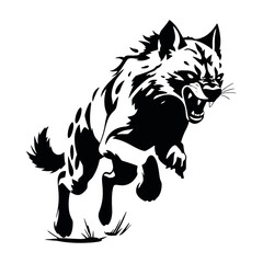 aggressive hyena run vector silhouette, isolated white background