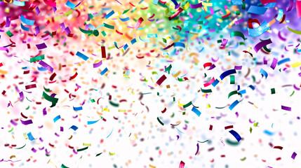 Fototapeta premium Rainbow-colored confetti falling down, PNG. Perfect for birthday and party decoration concepts.