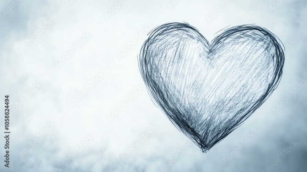 Aufkleber pencil drawing of an abstract heart with a softly blurred background and ample space for text