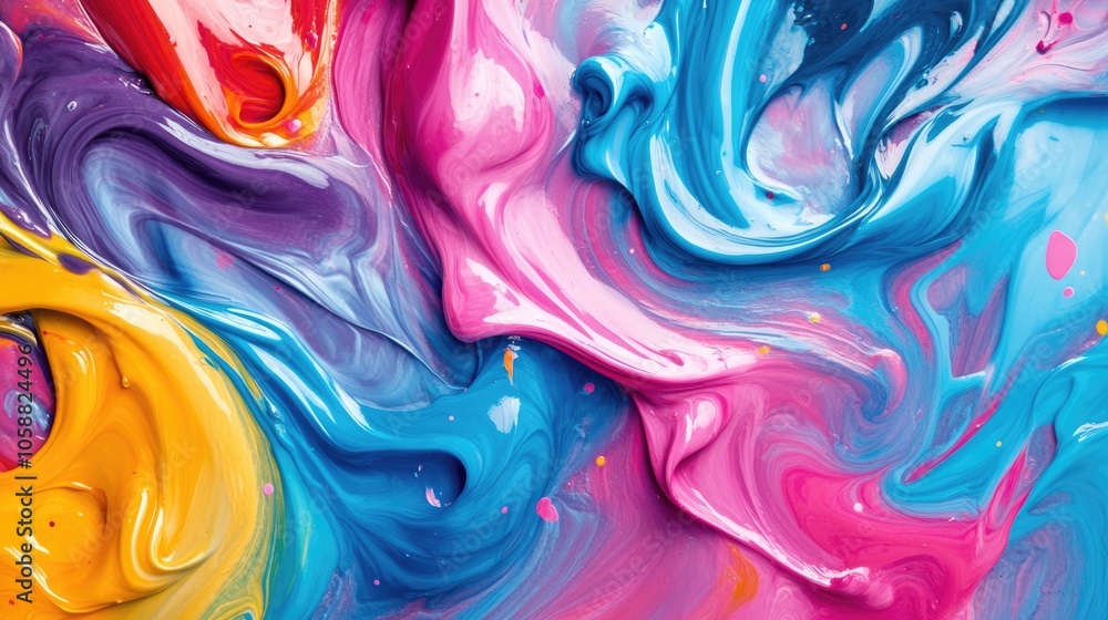 Poster vibrant paint swirls and splashes create a dynamic and colorful fluid background with twisting curve