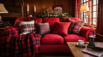 Obraz premium cozy red plaid fabric